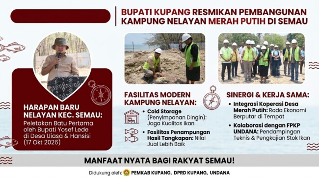 Wujud Perhatian Pesisir, Bupati Kupang Yosef Lede Letakkan Batu Pertama Pembangunan Kampung Nelayan Merah Putih di Semau 1 1792301356682